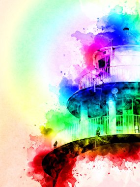 El çizimi suluboya deniz feneri illüstrasyon sanat klasiği çizimi