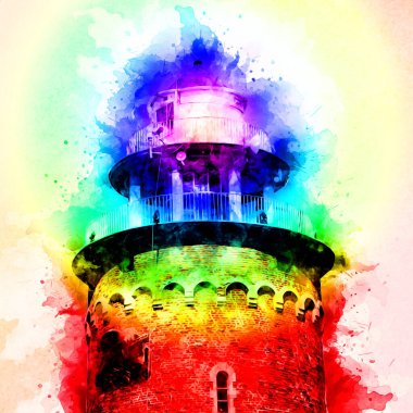 El çizimi suluboya deniz feneri illüstrasyon sanat klasiği çizimi