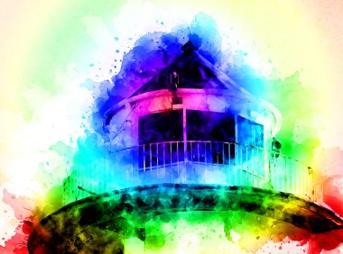 El çizimi suluboya deniz feneri illüstrasyon sanat klasiği çizimi