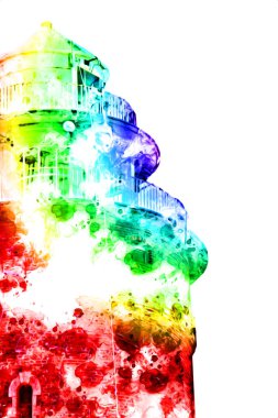 El çizimi suluboya deniz feneri illüstrasyon sanat klasiği çizimi