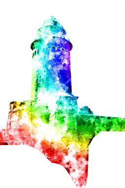 El çizimi suluboya deniz feneri illüstrasyon sanat klasiği çizimi