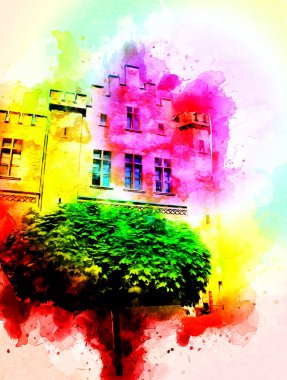 Kolobrzeg eski şehir, belediye binası, poland resim çizimi