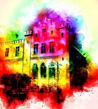 Kolobrzeg eski şehir, belediye binası, poland resim çizimi