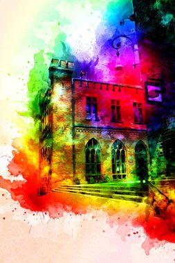 Kolobrzeg eski şehir, belediye binası, poland resim çizimi