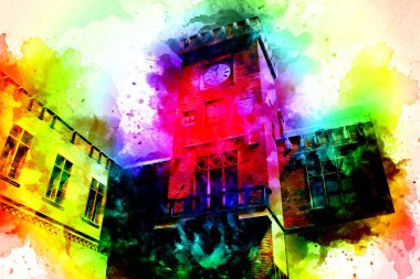 Kolobrzeg eski şehir, belediye binası, poland resim çizimi