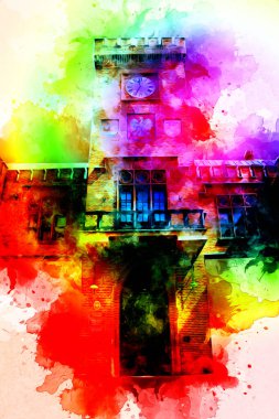 Kolobrzeg eski şehir, belediye binası, poland resim çizimi