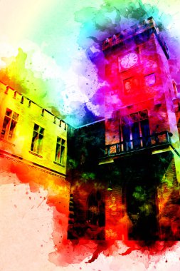 Kolobrzeg eski şehir, belediye binası, poland resim çizimi