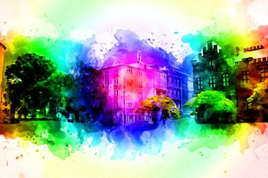 Kolobrzeg eski şehir, belediye binası, poland resim çizimi