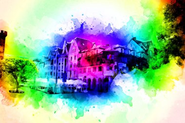 Kolobrzeg eski şehir, belediye binası, poland resim çizimi