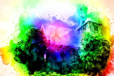 Kolobrzeg eski şehir, belediye binası, poland resim çizimi