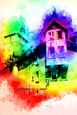 Kolobrzeg eski şehir, belediye binası, poland resim çizimi