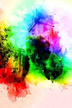 Kolobrzeg eski şehir, belediye binası, poland resim çizimi