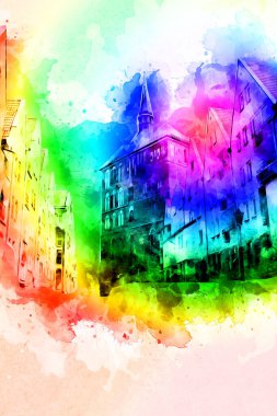 Kolobrzeg eski şehir, belediye binası, poland resim çizimi