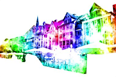 Kolobrzeg eski şehir, belediye binası, poland resim çizimi