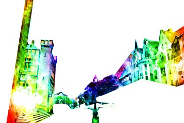 Kolobrzeg eski şehir, belediye binası, poland resim çizimi