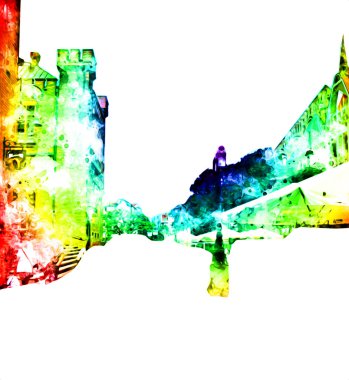 Kolobrzeg eski şehir, belediye binası, poland resim çizimi