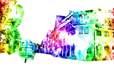 Kolobrzeg eski şehir, belediye binası, poland resim çizimi