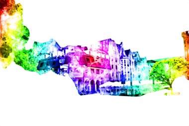 Kolobrzeg eski şehir, belediye binası, poland resim çizimi