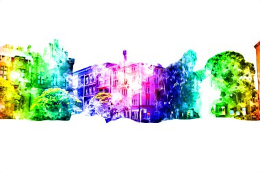 Kolobrzeg eski şehir, belediye binası, poland resim çizimi