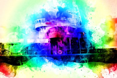 Savaş gemisi deniz illüstrasyonu antika sanat eseri çizimi