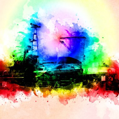 Savaş gemisi deniz illüstrasyonu antika sanat eseri çizimi