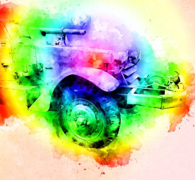 Zırhlı Araç Teknik Askeri Kamyon Sanat Çizimi