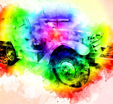 Zırhlı Araç Teknik Askeri Kamyon Sanat Çizimi