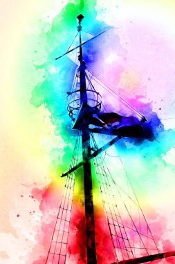 Korsan bayrağında kafatası ve kemikler, resim çizimi klasik