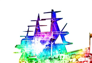 Antika tekne deniz motifi el yapımı sanat eseri çizimi