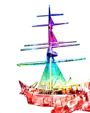 Antika tekne deniz motifi el yapımı sanat eseri çizimi