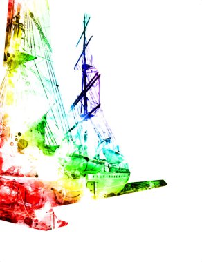 Antika tekne deniz motifi el yapımı sanat eseri çizimi