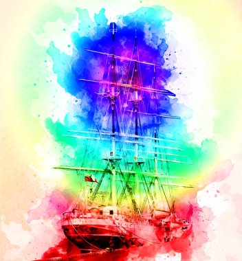 Antika tekne deniz motifi el yapımı sanat eseri çizimi