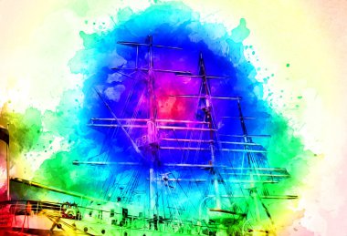 Antika tekne deniz motifi el yapımı sanat eseri çizimi