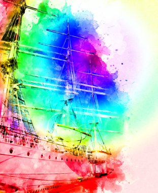 Antika tekne deniz motifi el yapımı sanat eseri çizimi