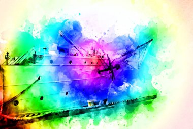 Antika tekne deniz motifi el yapımı sanat eseri çizimi