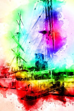 Antika tekne deniz motifi el yapımı sanat eseri çizimi