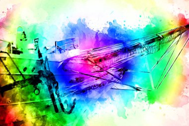 Antika tekne deniz motifi el yapımı sanat eseri çizimi