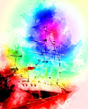 Antika tekne deniz motifi el yapımı sanat eseri çizimi