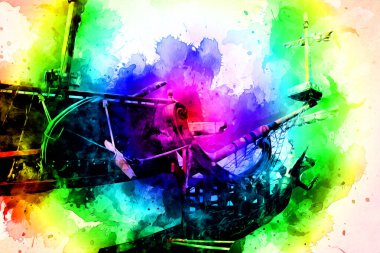 Antika tekne deniz motifi el yapımı sanat eseri çizimi