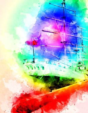 Antika tekne deniz motifi el yapımı sanat eseri çizimi