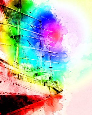 Antika tekne deniz motifi el yapımı sanat eseri çizimi