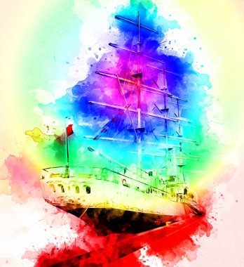 Antika tekne deniz motifi el yapımı sanat eseri çizimi