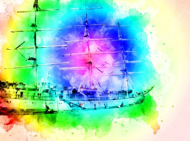 Antika tekne deniz motifi el yapımı sanat eseri çizimi