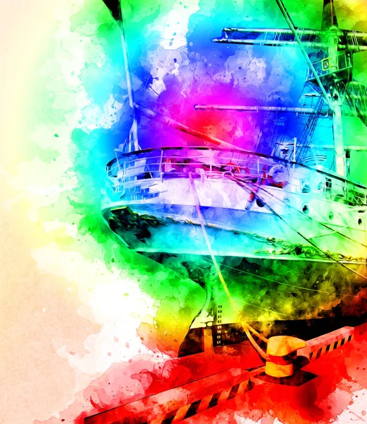 Antika tekne deniz motifi el yapımı sanat eseri çizimi