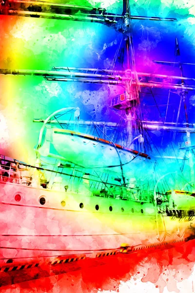 Antika tekne deniz motifi el yapımı sanat eseri çizimi