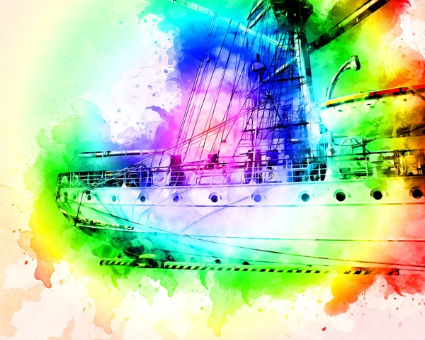 Antika tekne deniz motifi el yapımı sanat eseri çizimi