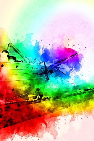 Antika tekne deniz motifi el yapımı sanat eseri çizimi