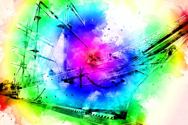 Antika tekne deniz motifi el yapımı sanat eseri çizimi