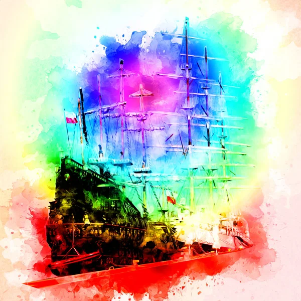 Antika tekne deniz motifi el yapımı sanat eseri çizimi