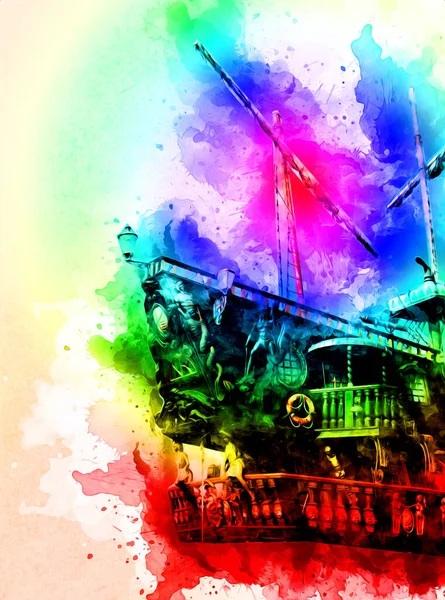 Antika tekne deniz motifi el yapımı sanat eseri çizimi